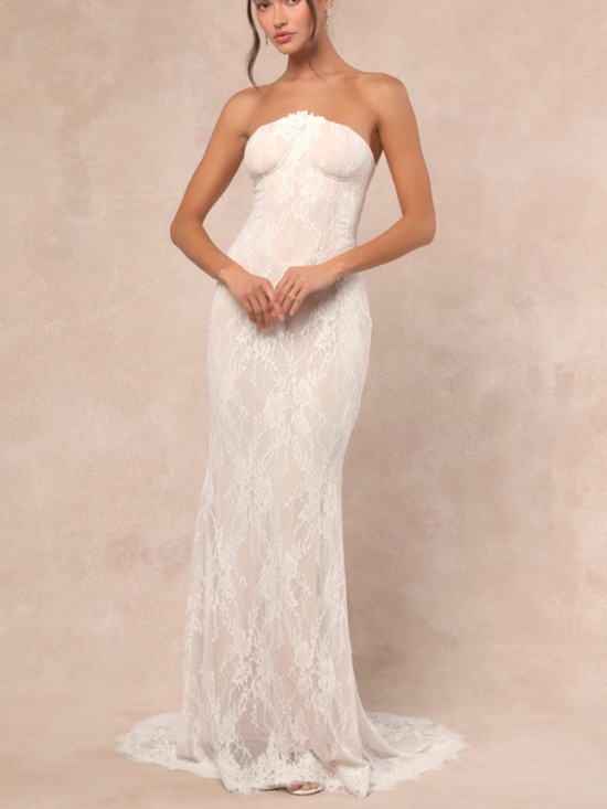 Lulus Dresses & Skirts - Lulus Valeria White Lace Strapless Bustier Maxi Dress - Size M